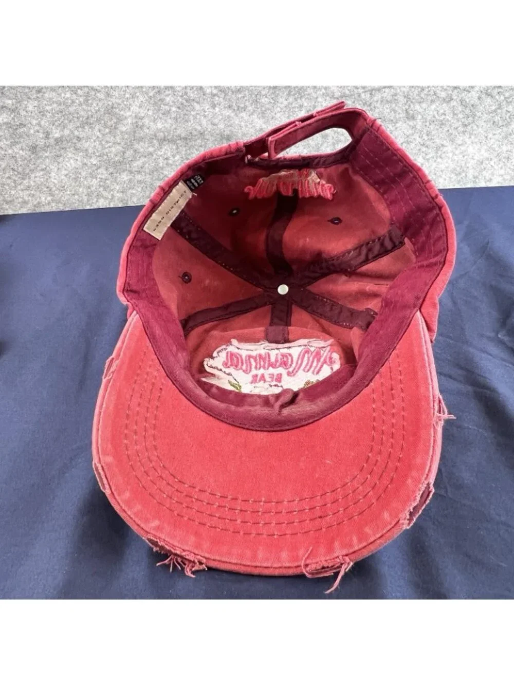 Mama Bear Embroidered 4350 District Cap Hat With Hook Loop Back Red Distressed